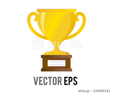 Golden trophy cup icon with handles on a wooden base representing achievement and victory Golden trophy cup icon with handles on a wooden base representing achievement and victory 139369181