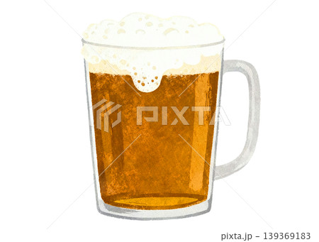 Refreshing amber beer with frothy head in a clear glass mug Refreshing amber beer with frothy head in a clear glass mug 139369183