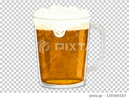 Refreshing amber beer with frothy head in a clear glass mug Refreshing amber beer with frothy head in a clear glass mug 139369183