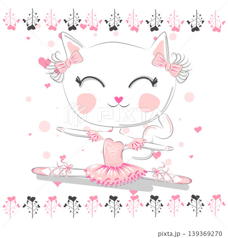Hand drawn beautiful, lovely, little ballerina cat. Hand drawn beautiful, lovely, little ballerina cat. 139369270