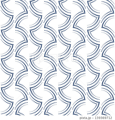 Vintage fantasy seamless pattern of dotted lines. Calm dark blue and old white colors design. Geometric monochrome ornament of arches 139369712