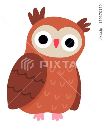 Vector cartoon owl isolated on white background. Funny bird clipart. Cute forest animal icon for kids. Flat woodland element. Woods wildlife illustration 139370150