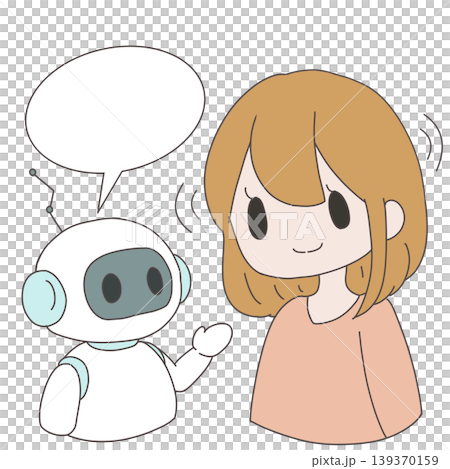 AI robot and human conversation/communication illustration 139370159