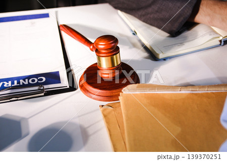Consultation and conference of professional businesswoman and Male lawyers working and discussion having at law firm in office. Concepts of law, Judge gavel with scales of justice 139370251