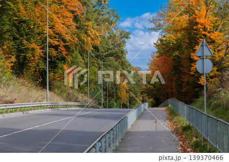 vivid colorful country side car driving road in October clear weather environment space vivid colorful country side car driving road in October clear weather environment space 139370466