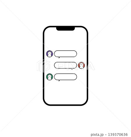 3人でやり取りするスマートフォンのグループチャット画面イラスト 139370636