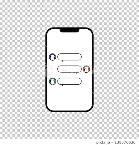 3人でやり取りするスマートフォンのグループチャット画面イラスト 139370636