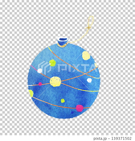 手書き水彩のカラフルなヨーヨー　青 139371502
