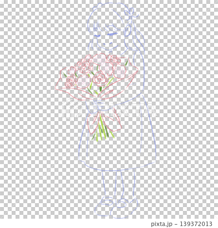 母親節插畫,描繪了一個笑容燦爛的女孩手捧一束康乃馨。 (線條畫,簡約手繪風格) 母親節插畫,描繪了一個笑容燦爛的女孩手捧一束康乃馨。 (線條畫,簡約手繪風格) 139372013