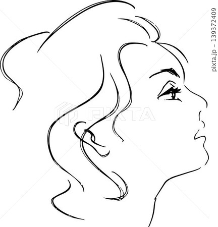 女性の横顔イラスト ロングヘア 線画 女性の横顔イラスト ロングヘア 線画 139372409