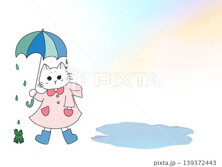傘をさす猫と水彩風梅雨の雨模様 傘をさす猫と水彩風梅雨の雨模様 139372443