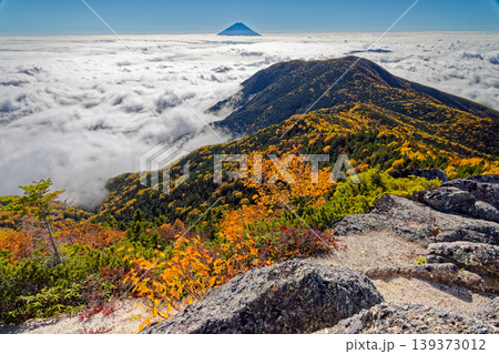 南アルプス・鳳凰三山・砂払岳から見る雲海と富士山 南アルプス・鳳凰三山・砂払岳から見る雲海と富士山 139373012