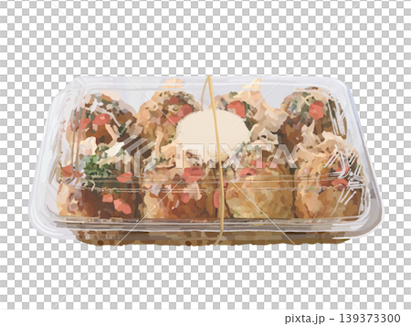 Takoyaki (packaged) with mayonnaise and rubber band. Takoyaki (packaged) with mayonnaise and rubber band. 139373300