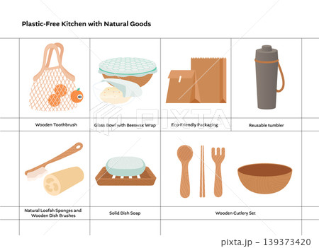 Plastic-free kitchen natural goods set Plastic-free kitchen natural goods set 139373420
