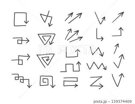 シンプルな手書きの矢印のイラストセット シンプルな手書きの矢印のイラストセット 139374409