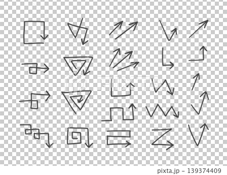 シンプルな手書きの矢印のイラストセット シンプルな手書きの矢印のイラストセット 139374409