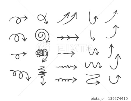 シンプルな手書きの矢印のイラストセット シンプルな手書きの矢印のイラストセット 139374410