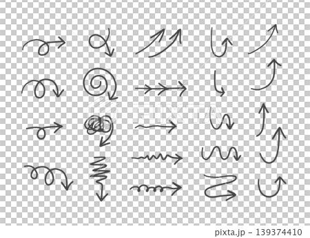 シンプルな手書きの矢印のイラストセット シンプルな手書きの矢印のイラストセット 139374410