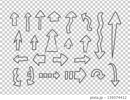 シンプルな手書きの矢印のイラストセット シンプルな手書きの矢印のイラストセット 139374412