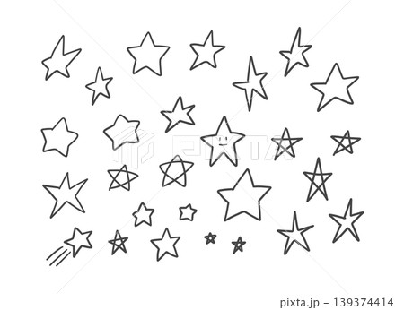 シンプルでかわいい手書きの星のイラストセット シンプルでかわいい手書きの星のイラストセット 139374414