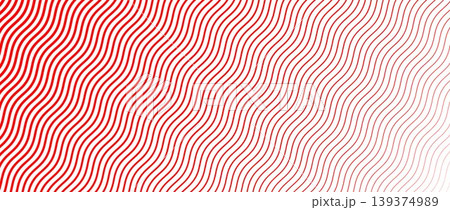 Red diagonal wave texture gradient. Wavy line pattern wallpaper. Fading curved linear halftone gradation. Thin to thick undulate stripe background for overlay, print, cover, graphic design. Vector 139374989