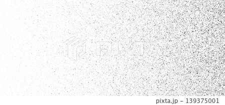 Stipple grain gradient background. Dotted noise sand texture. Black sprayed dots surface. Faded grunge dust gritty overlay. Halftone speckles, particles or specks wallpaper. Vector rough grit backdrop 139375001