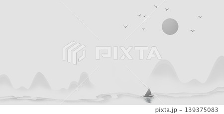 New Chinese and Japanese style landscape architecture illustration with traditional aesthetic art imagery New Chinese and Japanese style landscape architecture illustration with traditional aesthetic art imagery 139375083