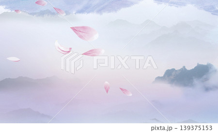 New Chinese and Japanese style landscape architecture illustration with traditional aesthetic art imagery 139375153