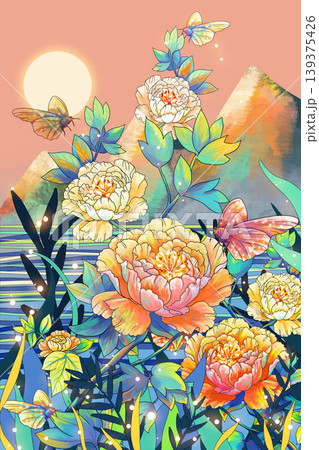 Dreamy botanical flower oil painting illustration Dreamy botanical flower oil painting illustration 139375426