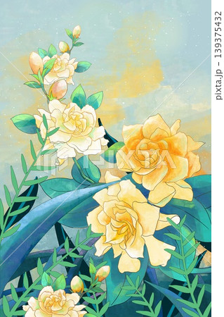 Dreamy botanical flower oil painting illustration 139375432