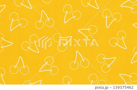 さくらんぼの線画のパターン(ホワイト×イエロー) 139375462