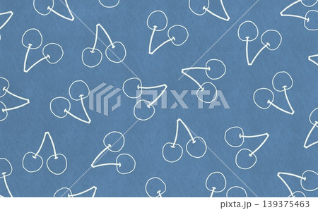 さくらんぼの線画のパターン(ホワイト×ブルー) 139375463
