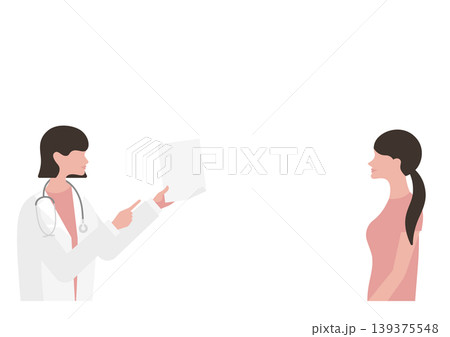 女性患者に書類の説明をする女医のベクターイラスト素材 139375548