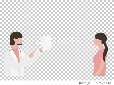 女性患者に書類の説明をする女医のベクターイラスト素材 139375548