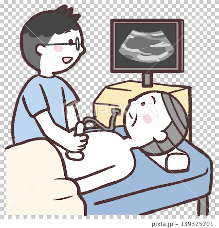 エコー検査するシニア男性のイラスト エコー検査するシニア男性のイラスト 139375701
