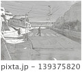 Peaceful Japanese coastal town street with pedestrian crossing pencil sketch Peaceful Japanese coastal town street with pedestrian crossing pencil sketch 139375820
