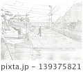 Peaceful Japanese coastal street with pedestrian crossing leading to sea pencil sketch Peaceful Japanese coastal street with pedestrian crossing leading to sea pencil sketch 139375821