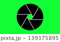 A minimalist black camera shutter aperture icon set against a vibrant green backdrop. This clean graphic design represents photography, video recording, focus, lens technology, and media production. A minimalist black camera shutter aperture icon set against a vibrant green backdrop. This clean graphic design represents photography, video recording, focus, lens technology, and media production. 139375895