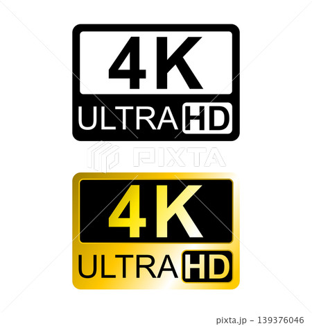 Modern gold vector logo of 4K Ultra HD resolution. Perfect for television, video streaming, digital display, multimedia, and high-quality technology projects. Modern gold vector logo of 4K Ultra HD resolution. Perfect for television, video streaming, digital display, multimedia, and high-quality technology projects. 139376046