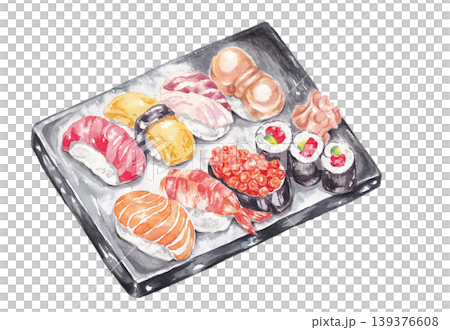 寿司セットの手描き水彩イラスト 寿司セットの手描き水彩イラスト 139376608