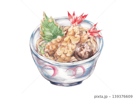 天ぷらうどんの手描き水彩イラスト 天ぷらうどんの手描き水彩イラスト 139376609