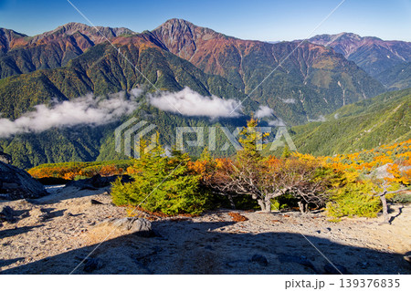 南アルプス・鳳凰三山・砂払岳から見る北岳と仙丈ヶ岳 139376835