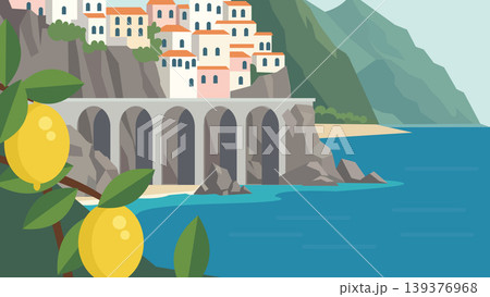 Lemon Coast Mediterranean Beach Flat Design Illustration Lemon Coast Mediterranean Beach Flat Design Illustration 139376968