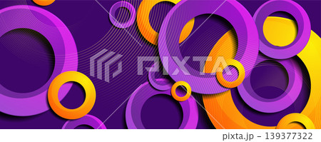 Vibrant geometric tech background with abstract violet and orange circles Vibrant geometric tech background with abstract violet and orange circles 139377322