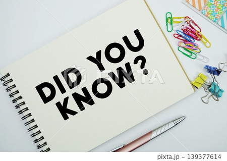 Did You Know? text message written on notepad with stationery flat lay on white background 139377614