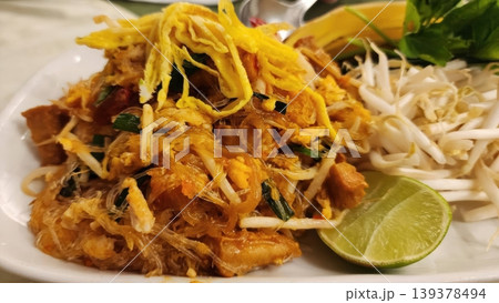 Authentic Pad Thai Wun Sen with Shredded Omelet, Bean Sprouts, and Lime Wedge Authentic Pad Thai Wun Sen with Shredded Omelet, Bean Sprouts, and Lime Wedge 139378494
