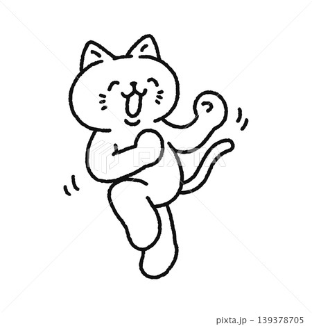 絶好調で思わず浮かれて踊るかわいいネコ　線画 139378705