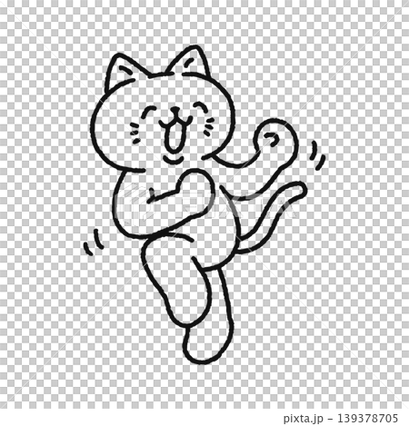 絶好調で思わず浮かれて踊るかわいいネコ　線画 139378705