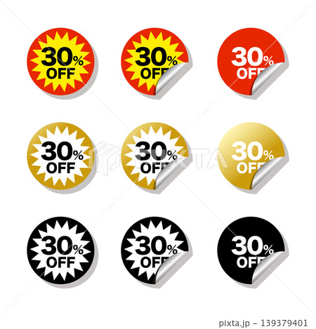 30%OFF セールシール めくれラベル 割引ステッカーセット 赤 黄 金 黒 バリエーション 30%OFF セールシール めくれラベル 割引ステッカーセット 赤 黄 金 黒 バリエーション 139379401