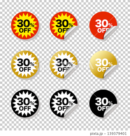30%OFF セールシール めくれラベル 割引ステッカーセット 赤 黄 金 黒 バリエーション 30%OFF セールシール めくれラベル 割引ステッカーセット 赤 黄 金 黒 バリエーション 139379401